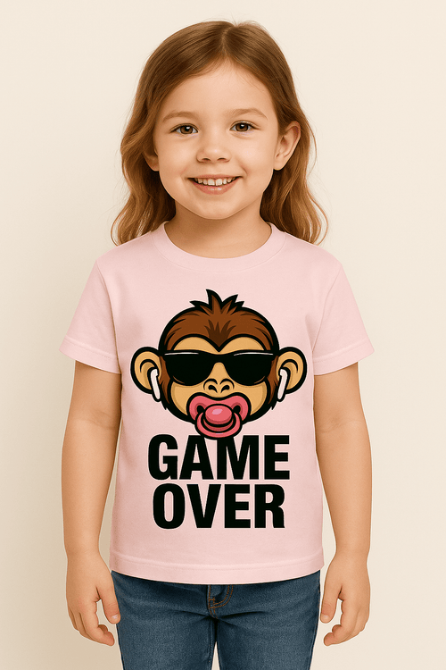 Maglietta Bambina – Scimmia Game Over con ciuccio rosa - Toplinea